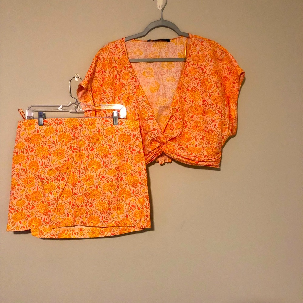 Never Worn Floral Crop Top & Skirt Set